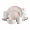 Elama Fine Marble 16 Piece Porcelain Dinnerware Set In Red