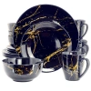 Elama Fine Marble 16 Piece Porcelain Dinnerware Set In Black