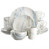 Elama Fine Marble 16 Piece Porcelain Dinnerware Set In Blue