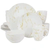 Elama Fine Marble 16 Piece Stoneware Dinnerware Set In White