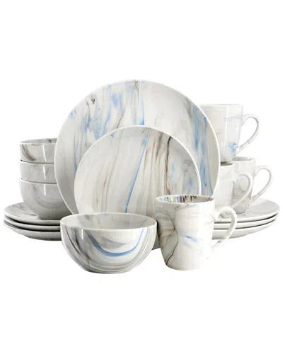 Elama Fine Marble 16pc Porcelain Dinnerware Set In Blue