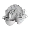 Elama Fine Marble 16 Piece Stoneware Dinnerware Set In Gray