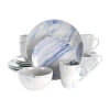 Elama Fine Marble 16 Piece Stoneware Dinnerware Set In Blue