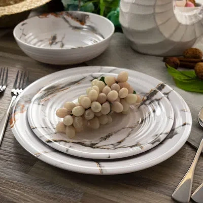 Elama Fine Sculpture 12 Piece Melamine Dinnerware Set Service For 4 In White