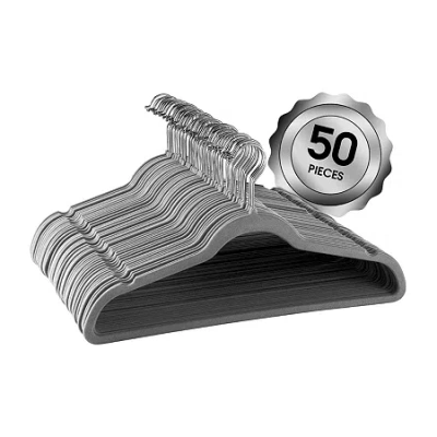 Elama Flocked Velvet With Stainless Steel Swivel Hooks 50-pc. Hangers In Gray