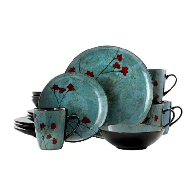Elama Floral Accents 16-pc. Stoneware Dinnerware Set In Blue