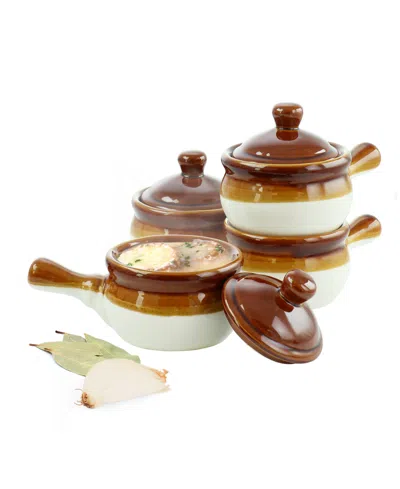 Elama French Onion Long Handle Soup Bowls, Set Of 4, Service For 4 In Brown