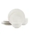 Elama Gemma 12 Piece Stoneware Dinnerware Set In White