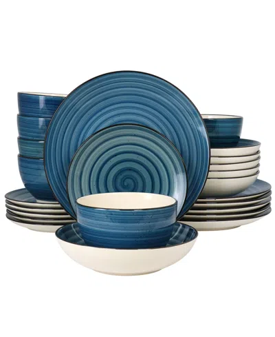 Elama Gia 24 Piece Stoneware Dinnerware Set, Service For 6 In Blue