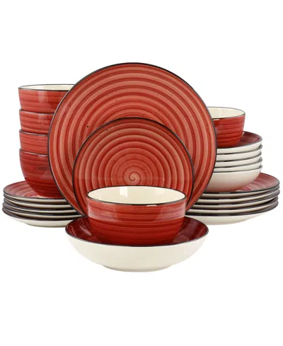 Elama Gia 24 Piece Stoneware Dinnerware Set, Service For 6 In Red