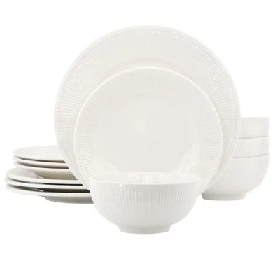Elama Gianna 12 Piece Round Stoneware Dinnerware Set In White