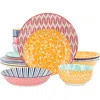 Elama Giovanna 16 Piece Assorted Porcelain Double Bowl Dinnerware Set In Multi