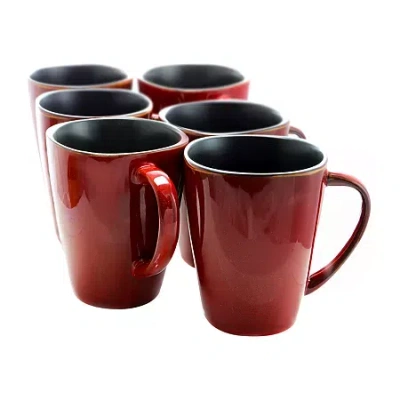 Elama Harland 14 Ounce 6 Piece Luxe And Large Stoneware Dinner Mugs In Red