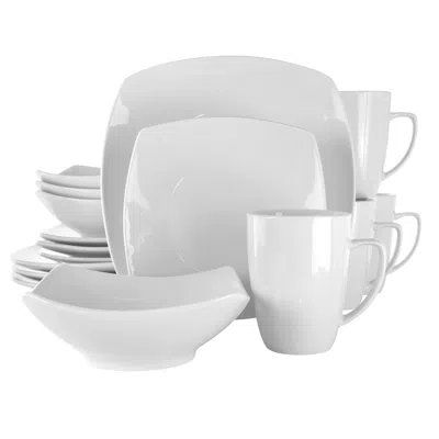 Elama Hayes 16 Piece Square Porcelain Dinnerware Set In White In Multi
