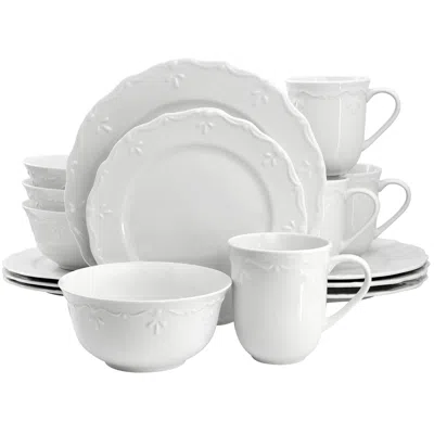 Elama Henryi 16 Piece Porcelain Dinnerware Set In White