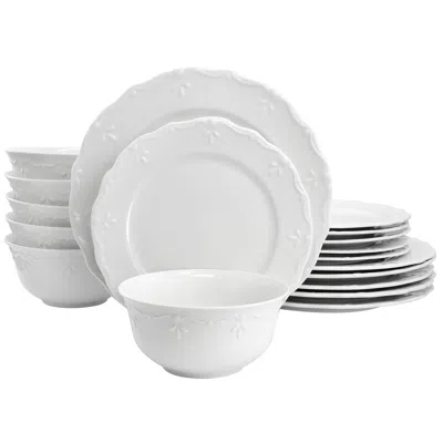 Elama Henryi 18 Piece Porcelain Dinnerware Set In White