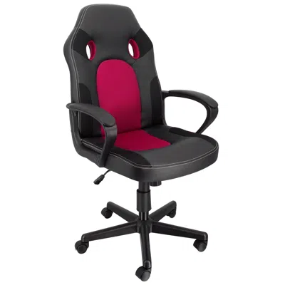 Elama High Back Adjustable Faux Leather And Mesh Office Chair In Black And Burgundy