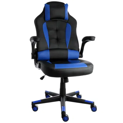 Elama High Back Adjustable Faux Leather Gaming Chair In Black And Blue