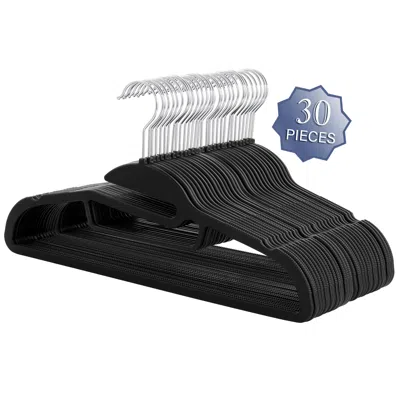 Elama Home 30 Piece Rubber Non Slip Hanger With U-slide In Black