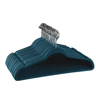 Elama Home 30 Piece Velvet Slim Profile Heavy Duty Felt Hangers With Stainless Steel Swivel Hooks In Blue