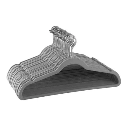 Elama Home 30 Piece Velvet Slim Profile Heavy Duty Felt Hangers With Stainless Steel Swivel Hooks In Gray