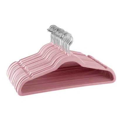 Elama Home 30 Piece Velvet Slim Profile Heavy Duty Felt Hangers With Stainless Steel Swivel Hooks In Pink