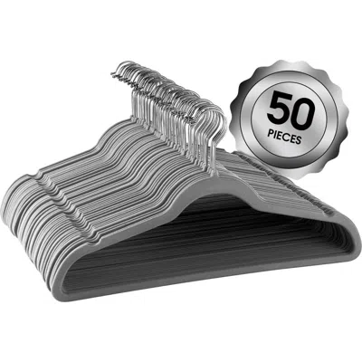 Elama Home 50 Piece Flocked Velvet Clothes Hangers With Stainless Steel Swivel Hooks In Gray