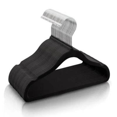 Elama Home 50 Piece Kids Non-slip Velvet Cloths Hangers With Notched Shoulders In Black