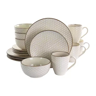 Elama Honey Ivory 16-pc. Stoneware Dinnerware Set In White