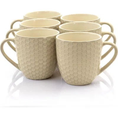 Elama Honeycomb 6 Piece 15 Ounce Round Stoneware Mug Set In Neutral