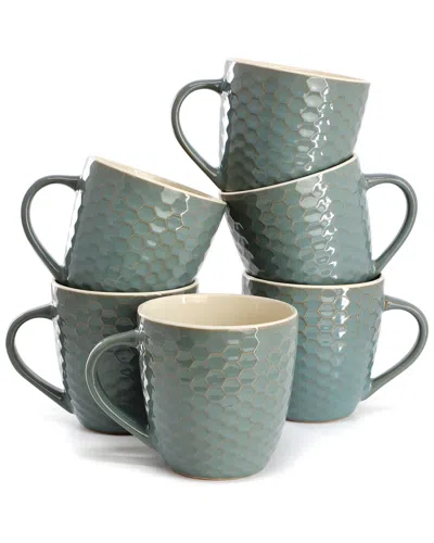 Elama Honeycomb 6pc Turquoise Mug Set In Blue