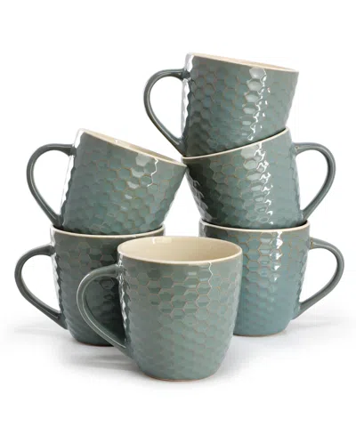 Elama Honeycomb Mugs, Set Of 6, Service For 6 In Blue