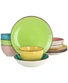 Elama Hudson 12 Piece Double Bowl Stoneware Dinnerware Set, Service For 4 In Multi