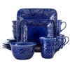 Elama Indigo Lotus 16 Piece Square Dinnerware Set In Blue
