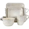 Elama Ivory Lotus 16 Piece Square Dinnerware Set In White