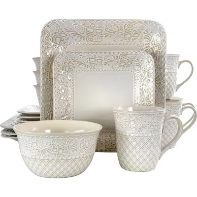 ELAMA ELAMA IVORY LOTUS 16 PIECE SQUARE DINNERWARE SET