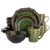 Elama Jade Waves 16 Piece Stoneware Dinnerware Set In Green