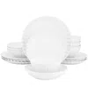 Elama Julia 16pc Scalloped Double Bowl Porcelain Dinnerware Set In White