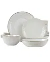 Elama Josefina Embossed 16 Piece Double Bowl Stoneware Dinnerware Set, Service For 4 In Ivory