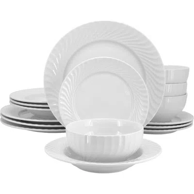 ELAMA ELAMA JULIA 16 PIECE SCALLOPED DOUBLE BOWL PORCELAIN DINNERWARE SET