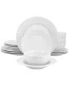 Elama Julia 16pc Scalloped Double Bowl Porcelain Dinnerware Set In White
