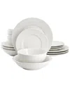 Elama Kate 16pc Textured Trim Porcelain Dinnerware Set In White