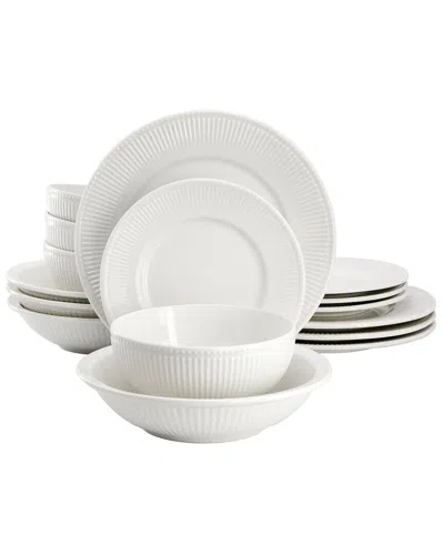 Elama Kate 16pc Textured Trim Porcelain Dinnerware Set In White