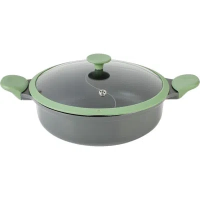 Elama Kenmore Theodore 6.5-quart Nonstick Cast Aluminum Divided Hot Pot With Lid – Dual-section Shabu Shab In Green;gray