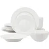 Elama Kim 16 Piece Hobnail Double Bowl Porcelain Dinnerware Set In White