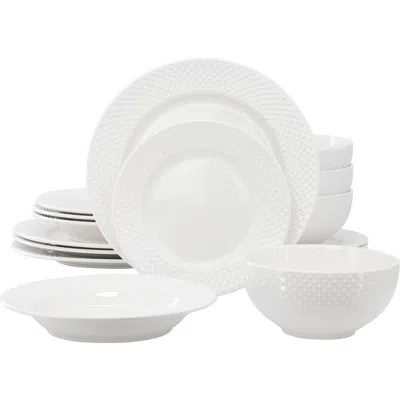 ELAMA ELAMA KIM 16 PIECE HOBNAIL DOUBLE BOWL PORCELAIN DINNERWARE SET
