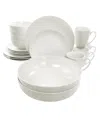 Elama Laura 32 Piece Porcelain Dinnerware Set With 2 Serving Bowls In White