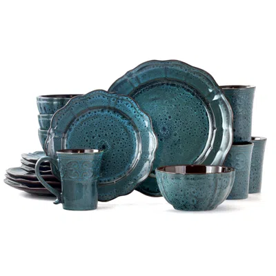 Elama Lavish Blue 16 Piece Dinnerware Set With Complete Setting For 4