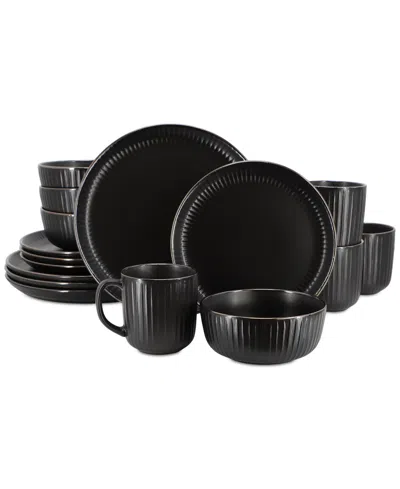 Elama Leo 16 Pc. Dinnerware Set, Service For 4 In Black