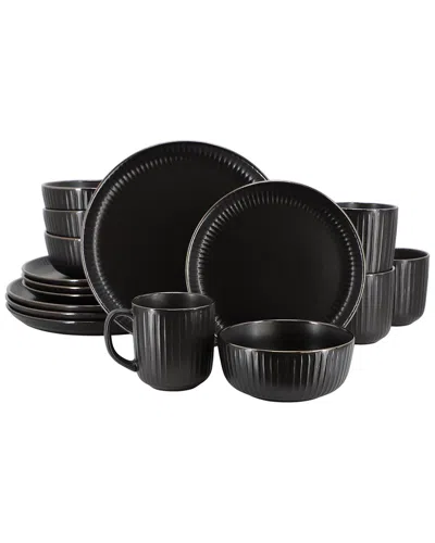 Elama Leo Black 16pc Stoneware Dinnerware Set